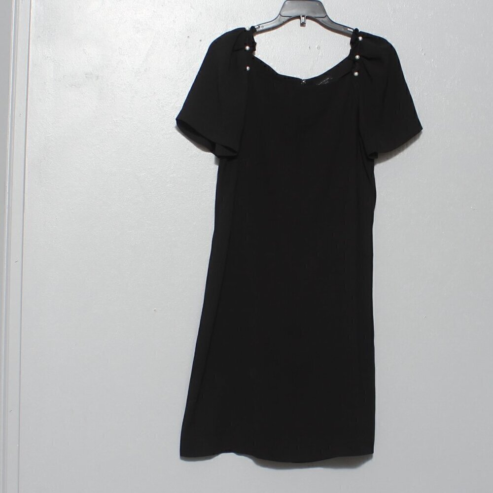 Ann Taylor black pearl accent puff sleeve dress